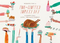 a thanksgiving card with hand drawn images of food