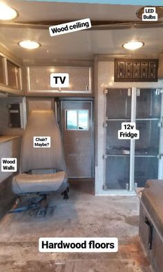 the inside of an rv with different parts labeled on it's walls and floor