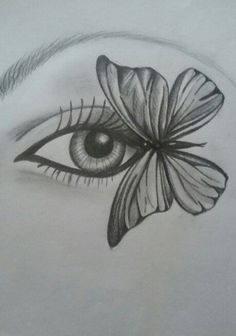 a drawing of an eye with a butterfly on it