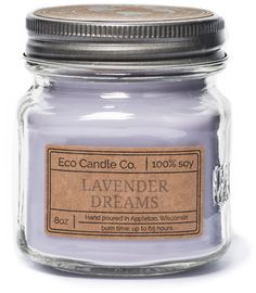 lavender dreams candle in a glass jar