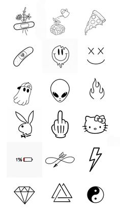 the different symbols are drawn in black and white