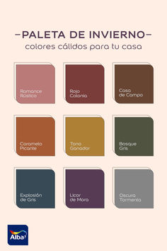 the color scheme for different colors in spanish and english, with text that reads paleta de