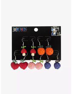 One Piece Devil Fruit Charm Earring Set One Piece Things To Buy, One Piece Earrings, One Piece Devil Fruit, Devil Fruit, Hello Kitty House, Exploding Kittens, Emily The Strange, Human Human, The Last Unicorn