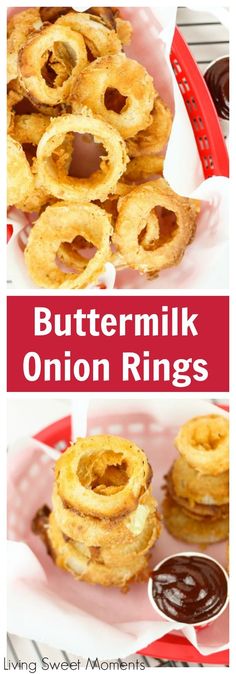 buttermilk onion rings with ketchup on the side and chocolate dipping in the middle