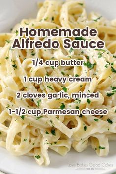 homemade alfredo sauce recipe on a white plate