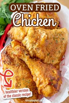 the cover of an oven fried chicken recipe