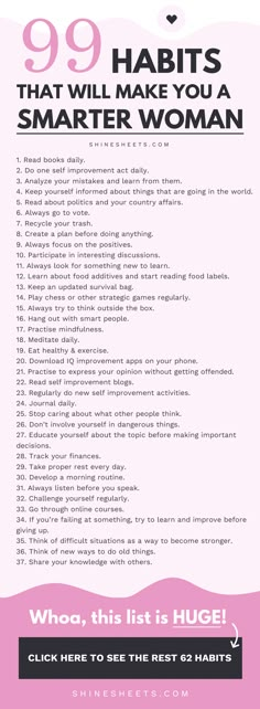 99 habits that will make you smarter person #habits #smart #emotionalhealth #lifelessons #healthchallenges Daglig Motivation, Ge Aldrig Upp, Smart Woman, Patras, Self Care Bullet Journal, Smart Women, Sleep Schedule, Positive Self Affirmations