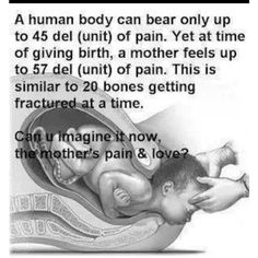 an image of a baby in the stomach with caption that reads,'a human body can bear only up to 45 del unit of pain