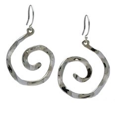 Silver Earrings - Solid sterling silver waves are carved into spirals. From the artists Symbols Collection, the spiral represents growth and evolution. Sterling silver ear wires. Silver Swirl Pierced Earrings, Modern Twist Silver Spiral Earrings, Spiral Earrings With A Modern Twist, Elegant Hand Forged Swirl Earrings, Elegant Swirl Shaped Hand Forged Earrings, Spiral Hand Forged Sterling Silver Jewelry, Hammered Sterling Silver Spiral Jewelry, Hammered Spiral Sterling Silver Jewelry, Unique Silver Spiral Wrap Earrings