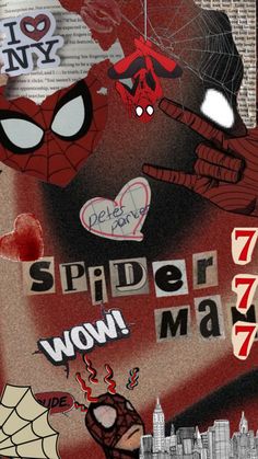 a collage of spider - man and other comic related items is featured in this image