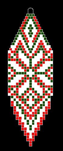 a cross stitch christmas ornament in red, green and white on a black background