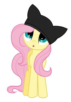 a pinkie pony with long hair and a black hat on it's head