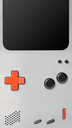 a close up of a nintendo wii game controller with buttons and an orange cross on it