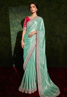 Buy Eid Special Saree Party wedding wear dresses Sky blue georgette saree with blouse 5205 online in USA, UK and Canada from KollyBollyEthnics.com Shimmer Saree, Tassels Saree, Green Color Saree, Reception Saree, Blue Silk Saree, Pista Green, Lavender Silk, Indian Designer Sarees, Pale Turquoise