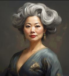 a painting of a woman with grey hair