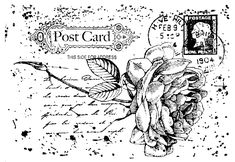 a stamp with a rose on it and the words postcard written in black ink