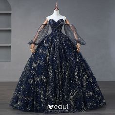 Sparkly Starry Sky Navy Blue Prom Dresses 2023 Sweetheart Floor-Length / Long Crossed Straps Tulle Ball Gown Formal Dresses Character Outfit Reference, Navy Blue Wedding Dress, Starfall Ball, Starry Night Prom, Night Sky Wedding, Starry Night Dress, Sky Wedding