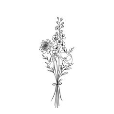 a black and white drawing of some flowers