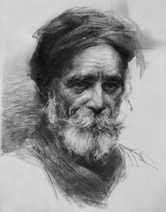 a black and white drawing of an old man