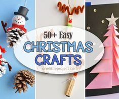 christmas crafts for kids to make with pine cones, paper and other things that are on display