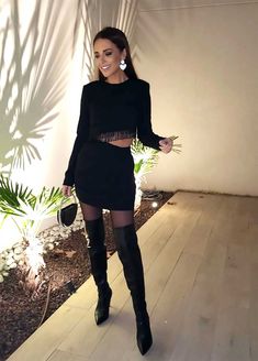 Paula Echevarría, un look de diez para celebrar su aniversario con Miguel Torres - magazinespain.com Total Black, Over The Knee, The Knee, Little Black Dress, Cut Out, Black Dress, Black