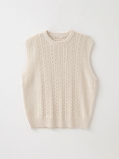 Editor's NotesWomen Reversed Cable Knit Vest Cream from KNITLY is a semi-overfit knit vest product. It was woven into a cable pattern. It has a ribbed neckline and ends. It can be worn alone or layered with a t-shirt.- Semi-over fit- Round neck- Ribbed details- High quality stitchesMeasurements (in.)- 0- Length: 20.0 in.- Shoulder: 12.5 in.- Chest: 18.1 in.- Arm hole: 9.4 in.*Model Information- Height: 5'7 Waist: 23.6 Size: 0Composition & Care- 85% Cotton, 15% Flax- Dry Clean OnlyDesigner- by KNITLY Beige Cable Knit Sweater Vest, Cozy Cable Knit Cotton Sweater Vest, Cozy Cotton Cable Knit Sweater Vest, Cotton Cable Knit Sweater Vest For Layering, Cable Knit Cotton Sweater Vest For Layering, Cotton Cable Knit Sweater Vest With Crew Neck, Cozy Cable Knit Sleeveless Sweater Vest, Cozy Sleeveless Cable Knit Sweater Vest, Winter Pointelle Knit Crew Neck Sweater Vest