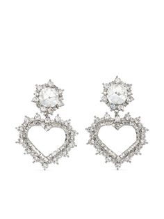 silver-tone polished finish heart motif crystal embellishment drop design post-back fastening for pierced ears These earrings come as a pair. Heart Motif, Alessandra Rich, Drop Design, Demi Fine Jewelry, Crystal Embellishment, Silver Drop Earrings, Fine Earrings, Personalized Accessories, Rhinestone Earrings