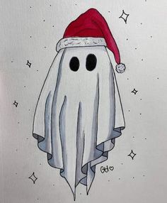 a drawing of a ghost with a santa hat on it's head and eyes