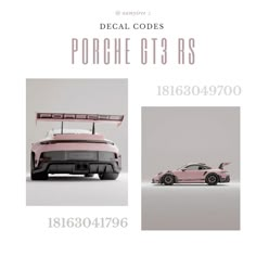 a pink car with the words porsche gt3 rs on it