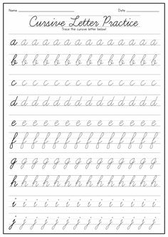 cursive letter practice worksheet with the upper and lowercase letters in it