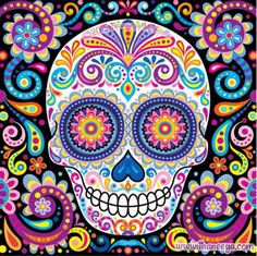 a colorful sugar skull with floral designs on it