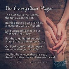 two hands holding each other with the words, the empty chair prayer written below it