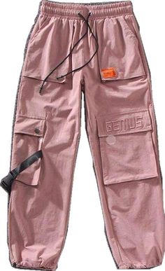 Pink Streetwear Bottoms With Cargo Pockets, Pink Straight Leg Sweatpants With Pockets, Pink Cargo Bottoms For Streetwear, Baggy Pink Pants With Cargo Pockets, Pink Utility Cargo Pants For Streetwear, Pink Cargo Style Pants For Streetwear, Pink Cargo Style Trousers, Pink Casual Parachute Pants With Multiple Pockets, Pink Baggy Cargo Pants