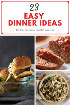 the cover of 29 easy dinner ideas, including meatloaf sandwiches and salads