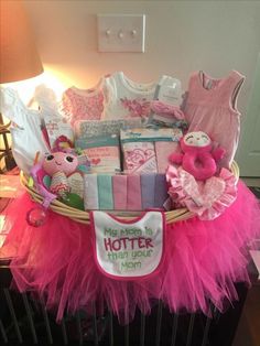 a basket filled with lots of baby items