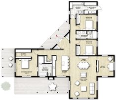 the floor plan for a three bedroom apartment with two bathrooms and an attached kitchen area