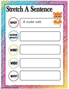 a cute cat worksheet with the words, which are in different colors