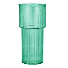 a tall green glass vase on a white background