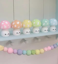 A magical addition to any home, and of course a place for the fairies to sit! Set of 3 happy pastel  toadstools measuring  6.5cm tall in height. These look gorgeous all lined up on a shelf, or placed in groups around existing decor.  These look especially beautiful next to our pastel rainbows!  Choose your colours from the colour chart! We can even add a layer of glitter to the top of each one giving a frosted/sugared effect! (You will still see the white spots and colour through the glitter)  These are not toys, and are for decorative purposes only -Please keep out of reach of children at all times. 💕 *This listing is for the toadstools only. Colored Room Ideas, Girls Pastel Bedroom, Pastel Kawaii Room, Gabby Dollhouse Bedroom, Squishmallow Room, Pastel Rainbow Bedroom, Rainbow Bedroom Ideas Kids, Pastel Rainbow Room, Aurora Bedroom