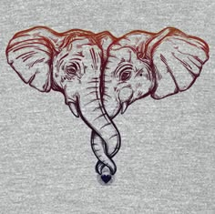 an elephant's head is shown in red ink on a gray t - shirt