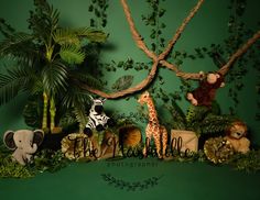 there are many stuffed animals in the jungle