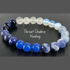 Genuine Gemstone Throat Chakra Bracelet 8mm for Men to Women Blue Onyx , Sodalite , Angelite , Opalite , Selenite , Blue Tiger Eye & Lapis Lazuli Beaded Bracelet This Gemstone Bracelet makes a Beautiful Gift they will ABSOLUTELY LOVE !  All Bracelets are Crafted from High Quality GENUINE Gemstone Beads sourced from Reputable Healing Crystal Suppliers. You are buying a Handmade High Quality Gemstone Stretch Bracelet  Handmade with Lots of Love & Positive Energy Includes: White Organza gift bag , Throat Chakra Healing, Pyrite Bracelet, Bracelet Gift Box, Color Bracelet, Zodiac Bracelet, Blue Tiger, Blue Onyx, Crystal Healing Bracelets, Bracelet Men