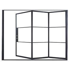 an open window with black frames and white walls on the outside, in front of a white background