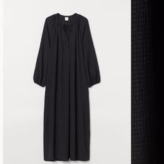 Flared, Calf-Length Dress In Woven Fabric. Round, Gathered Neckline With V-Shaped Opening And Narrow Ties At Front. Long Raglan Sleeves, Narrow Elastic At Cuffs, And Concealed Side Pockets. - Slits At Sides. - Unlined. - Size: Large - Color: Black. - Shell: 100% Polyester. - Cuff: 100% Spandex. This H&M Calf-Length Dress Comes New Without Tags Attached & Comes From A Pet/Smoke Free Home. Black Hijab Outfit, Flower Print Long Dress, Maroon Long Sleeve Dress, Cotton Kaftan Dress, Pink Long Sleeve Dress, Belted Wrap Dress, Long Sleeve Sequin Dress, Gathered Neckline, Striped Bodycon Dress