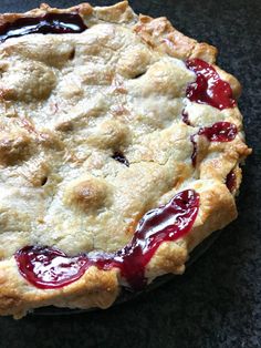 a close up of a pie on a table