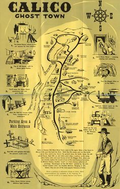 an old map shows the location of calico ghost town