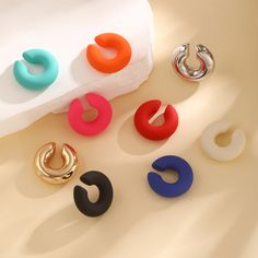 PuRui Trendy 9Colors CCB Geometric Smooth Ear Clip for Women Girls Simple O Shape Earrings Fake Gifts Couple, Luxury Brand Names, Wedding Clip, Punk Jewelry, Colorful Earrings, Clip Earrings, Ear Jewelry, Candy Colors, Shape Patterns