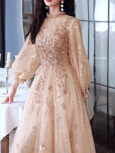 Sequins Prom Dress, Beaded Party Dress, Graduation Gown, Dress Champagne, Gown Bridal, Long Evening Dress, Sequin Prom Dress