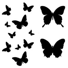 the silhouettes of butterflies are shown in black on a white background, and there is no image to describe