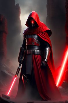 darth vader is standing in the dark with two lights on his chest and holding a red light saber